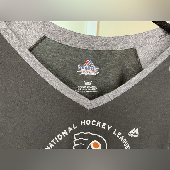 Majestic Black and Gray Philadelphia Flyers Tee 3/4 Length Sleeves - Picture 3 of 5